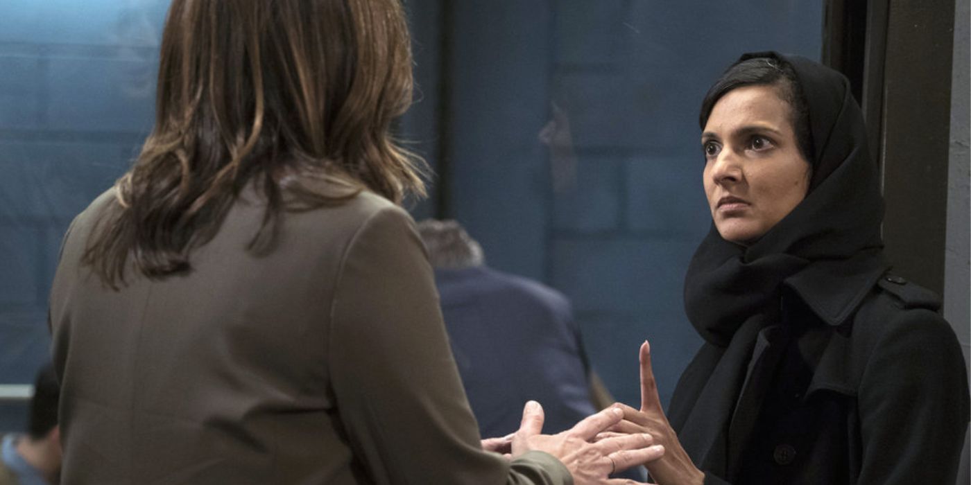 Poorna Jagannathan getting questioned in an episode from &lsquo;Law &amp; Order: SVU&rsquo;.