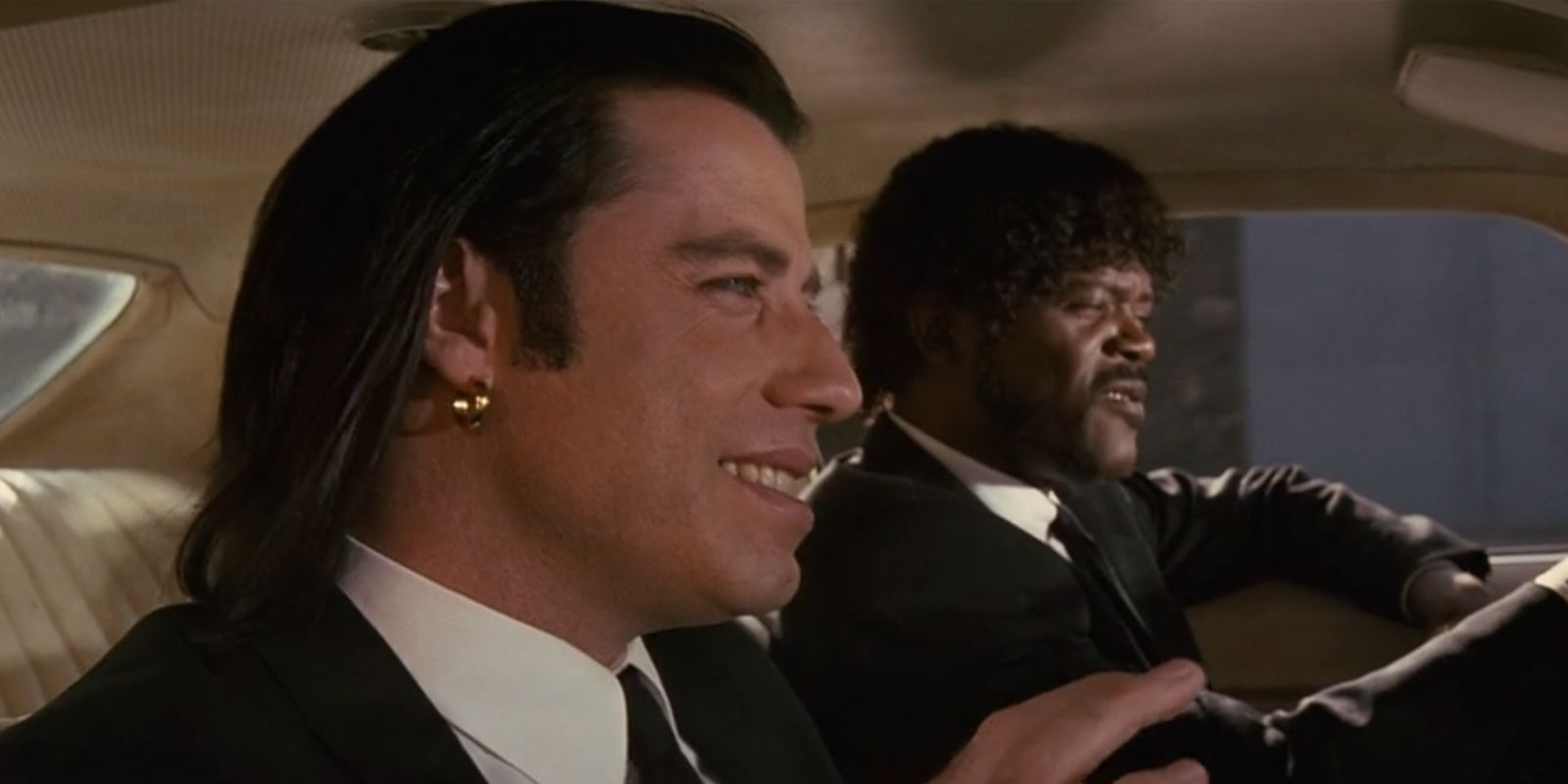 Vincent Vega and Jules Winnfield talk while Jules drives in 'Pulp Fiction'.