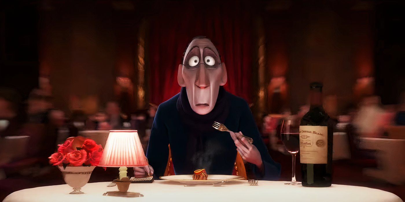 Anton Ego (Peter O'Toole) enters a flashback of his childhood after eating ratatouille in 'Ratatouille' (2007).