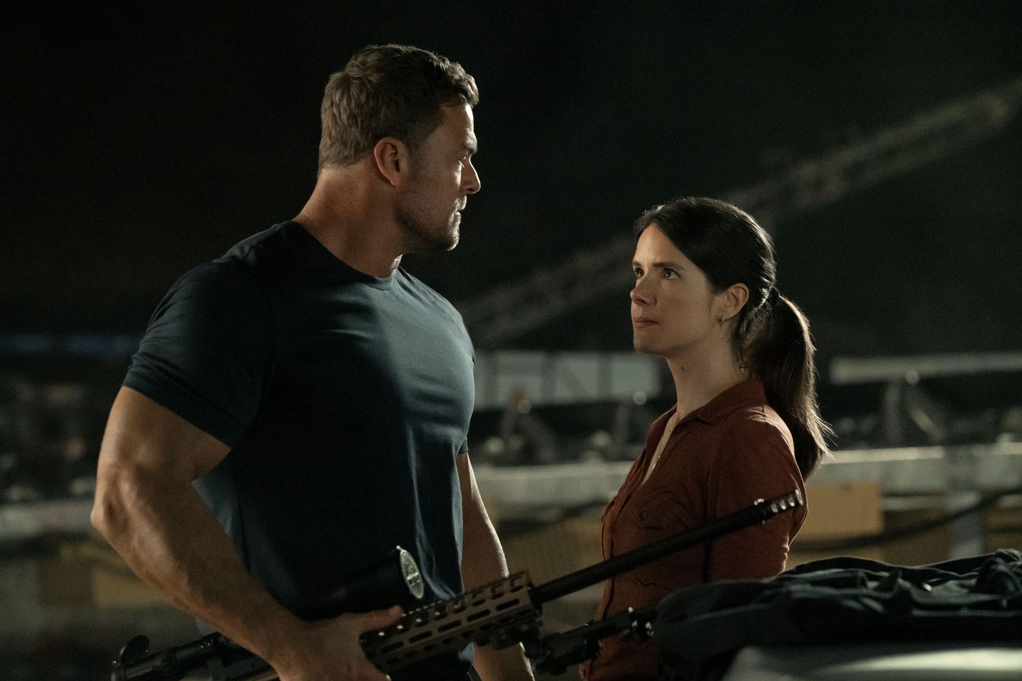 Alan Ritchson and Sonya Cassidy in Reacher Season 3 