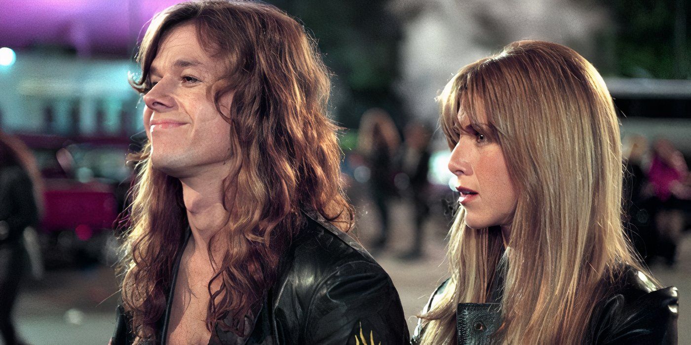 Mark Wahlberg and Jennifer Aniston wearing leather jackets in 'Rock Star' (2001)