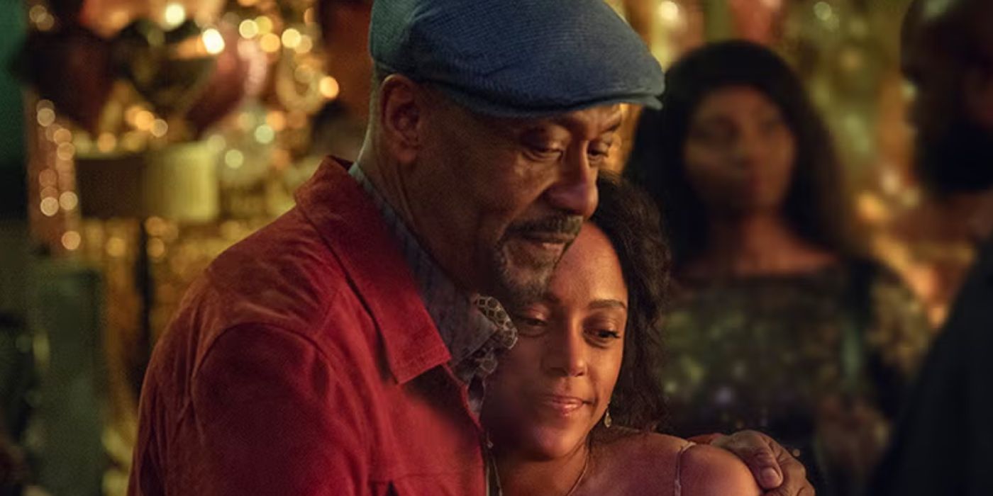 Lenny Henry as Clint hugging Rosalind Eleazar as Kat in 'Missing You'