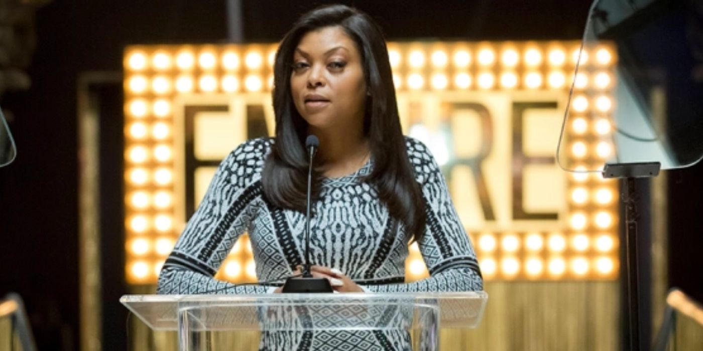 Taraji P. Henson as Cookie Lyon standing at a podium in 'Empire'