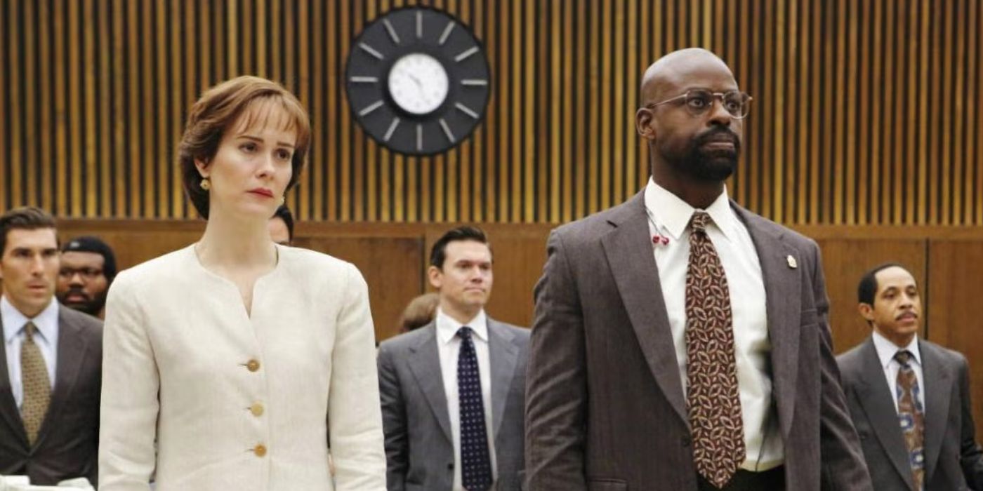 Sarah Paulson as Marcia Clark and Sterling K. Brown as Christopher Darden in court in 'The People v. O.J. Simpson: An American Crime Story'