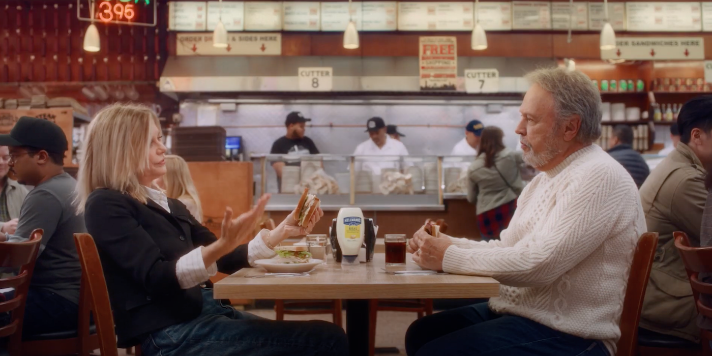 Billy Crystal and Meg Ryan in a Super Bowl ad parodying When Harry Met Sally