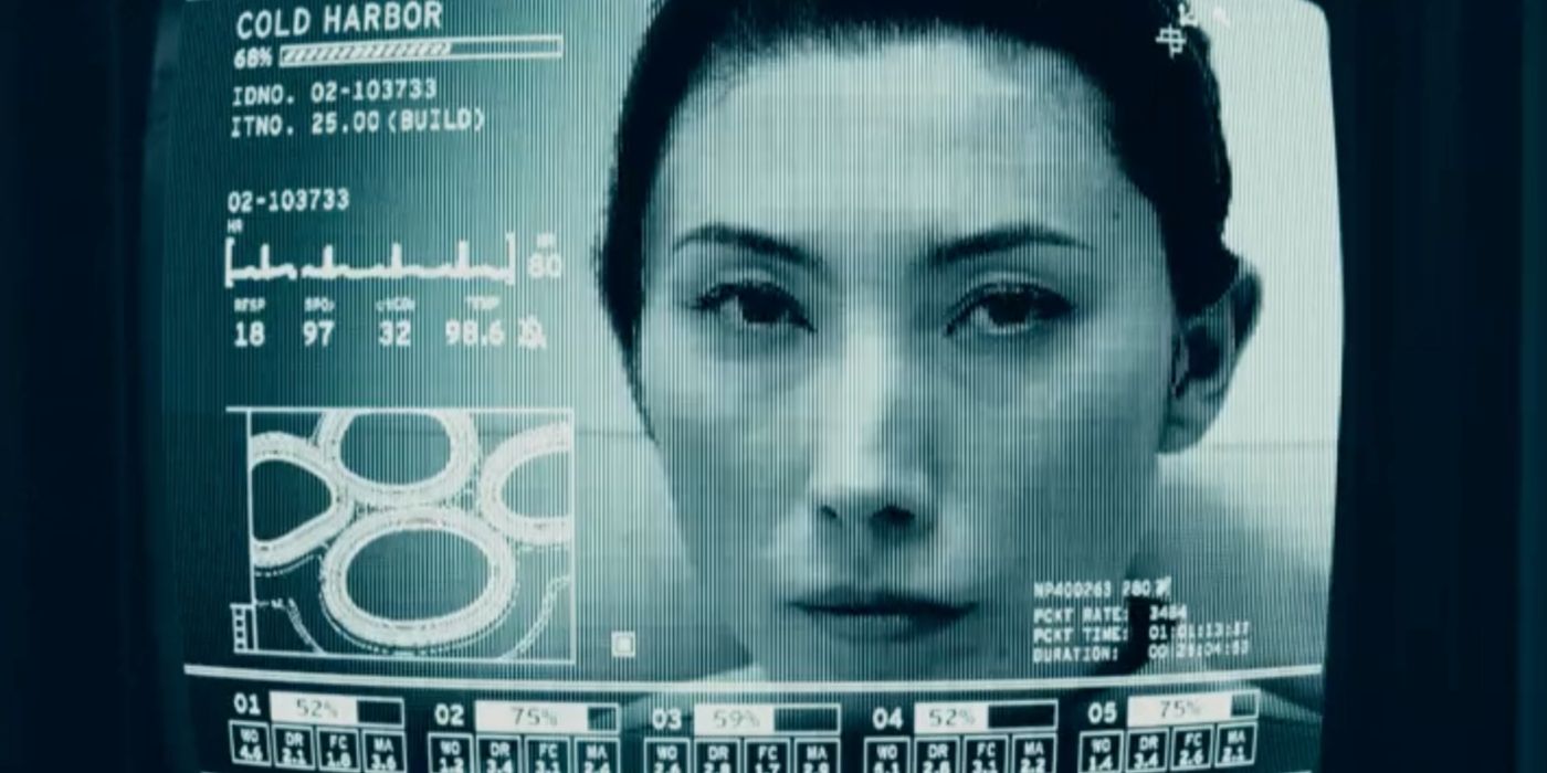 Ms. Casey (Dichen Lachman) appears on a display at MDR in &lsquo;Severance&rsquo; surrounded by statistics