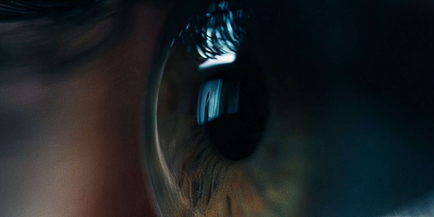 Surveillance tapes on a television screen are reflected in an emotional Helena Eagan&rsquo;s (Britt Lower) eye in Apple TV&rsquo;s &lsquo;Severance&rsquo;.
