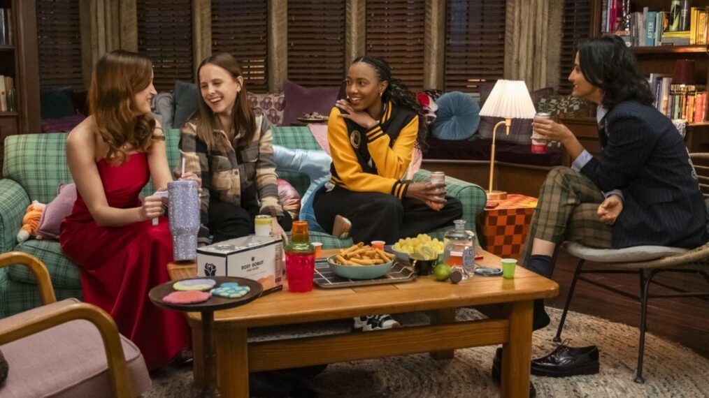 Gracie Lawrence, Pauline Chalamet, Alyah Chanelle Scott, and Amrit Kaur in final shot of The Sex Lives of College Girls