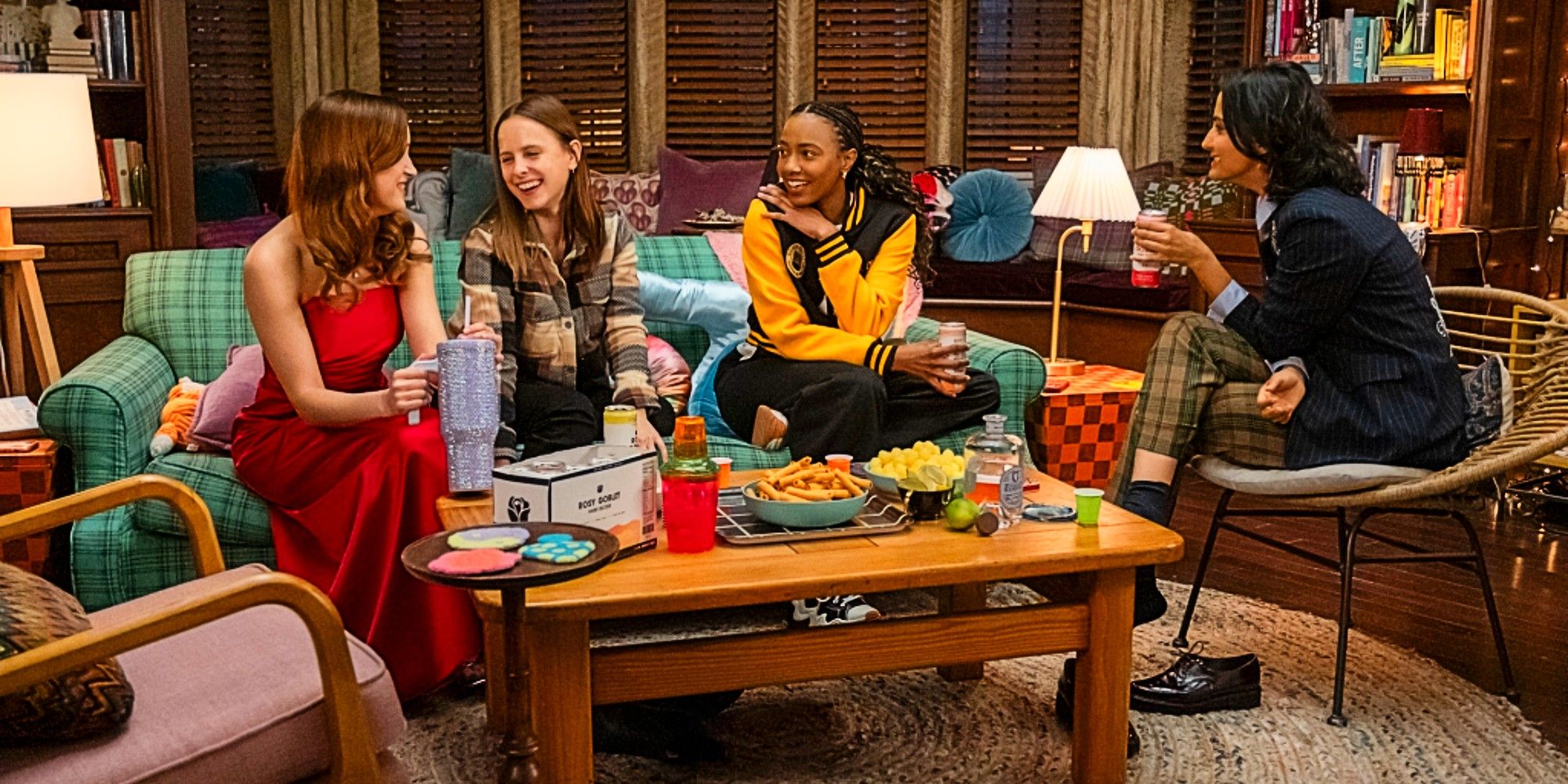 Kacey Baker, Kimberly Finkle, Whitney Chase, and Bela Malhotra in The Sex Lives of College Girls Season 3.