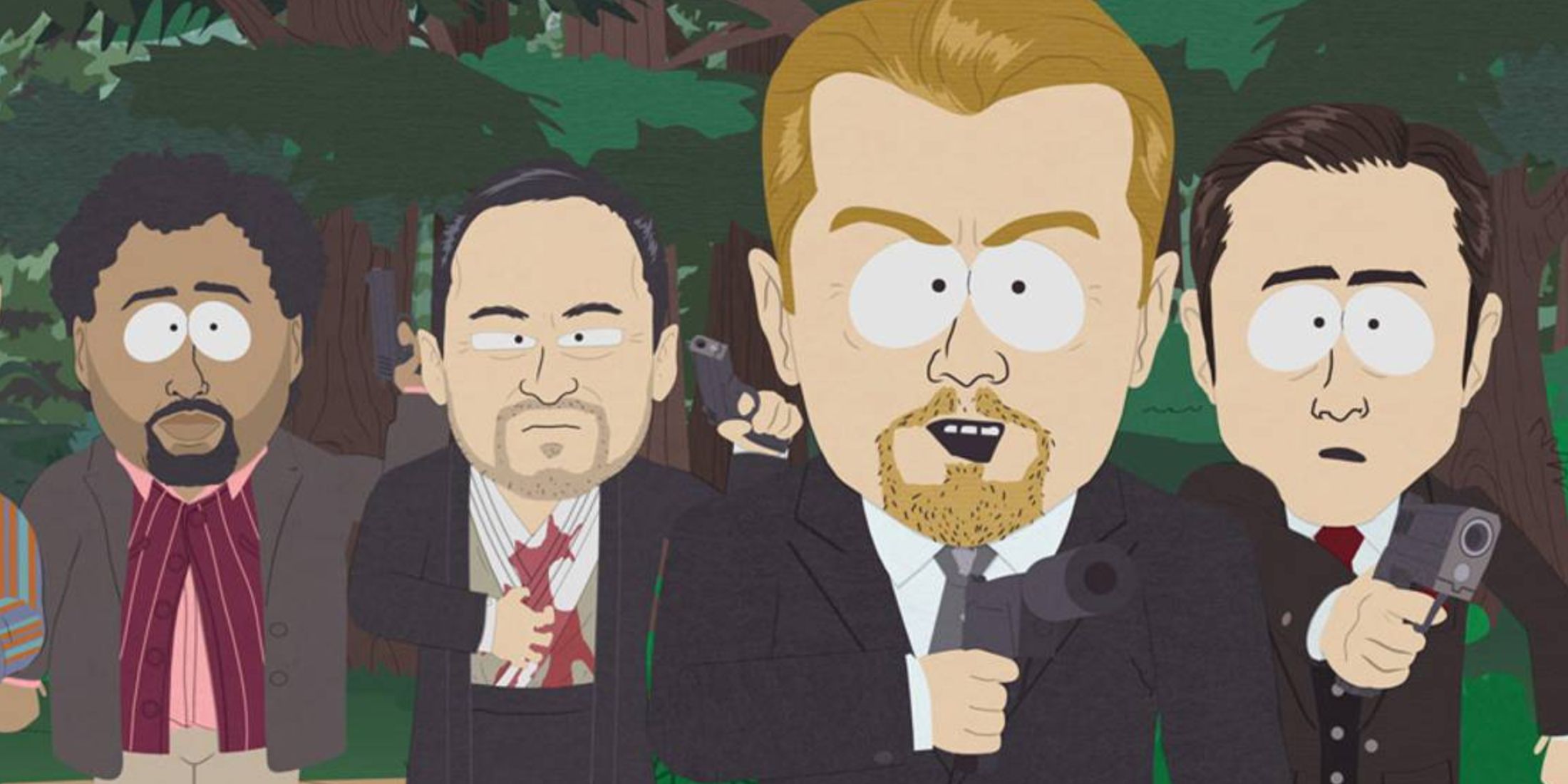 Men in suits holding guns the South Park episode Insheeption