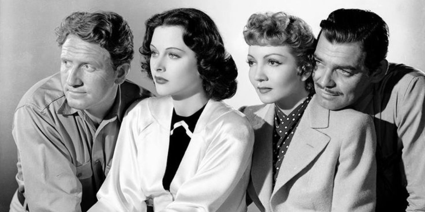 Spencer Tracy, Claudette Colbert, Heddy Lamar, and Clark Gable posing for their epic movie 'Boom Town' (1)