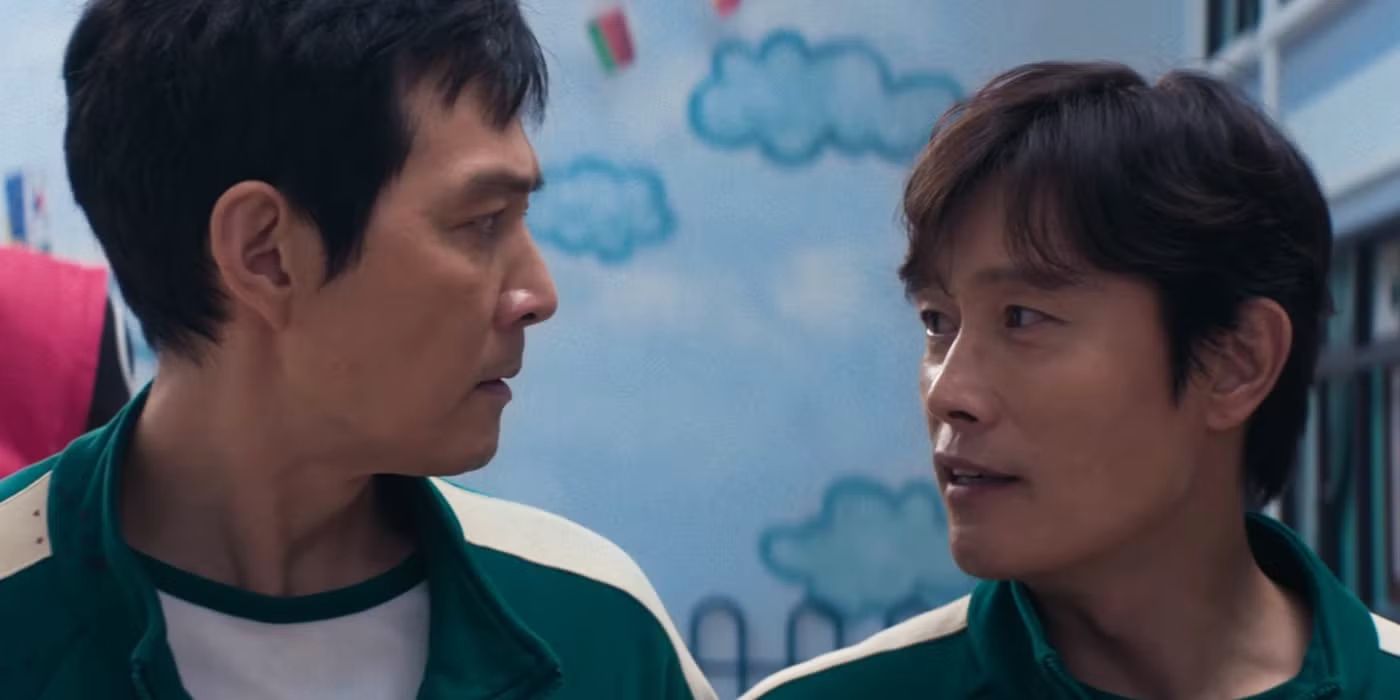 Seong Gi-hun (Lee Jung-jae) and Hwang In-ho (Lee Byung-hun) playing a game in Squid Game Season 2