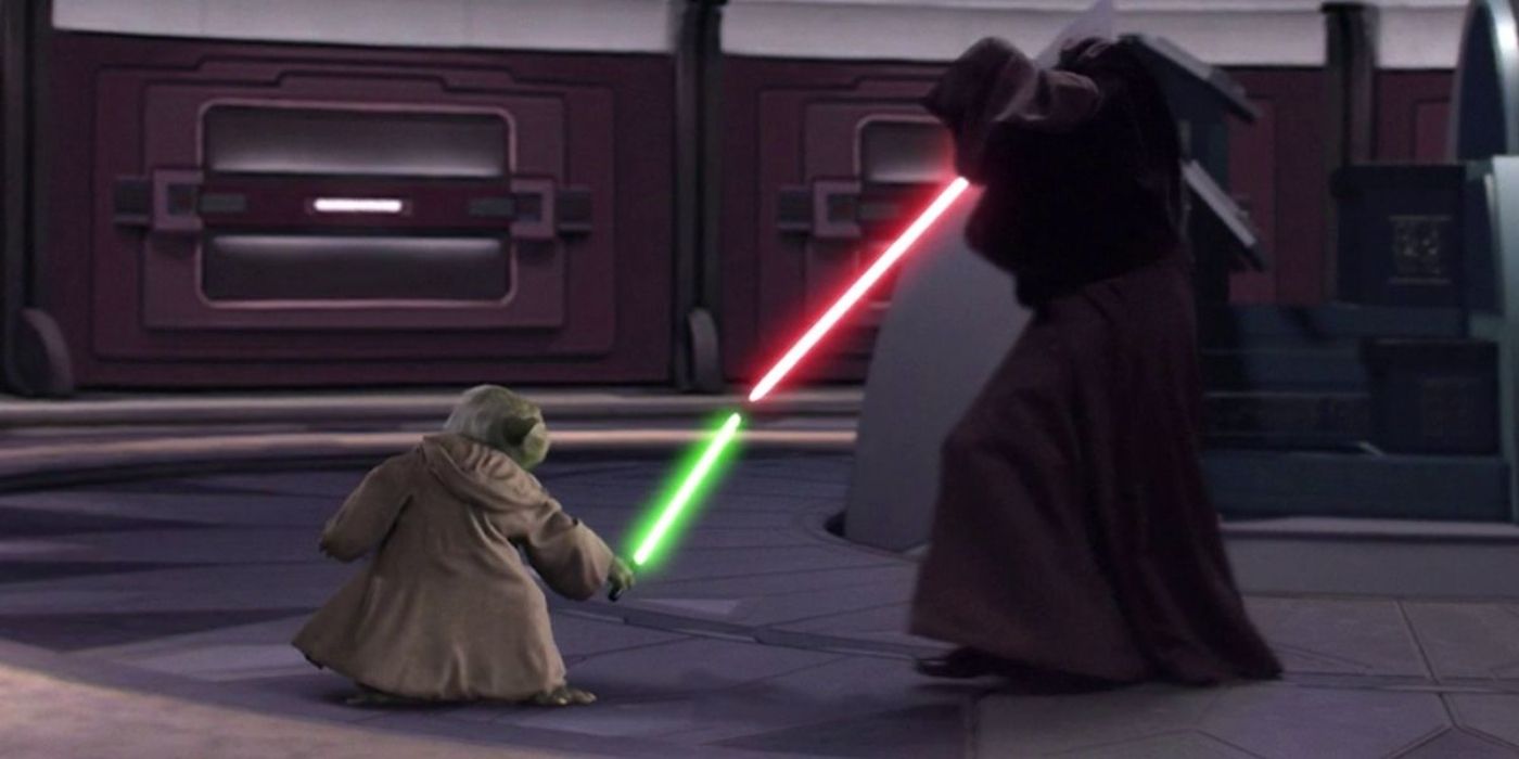 Yoda vs. Palpatine a lightsaber battle in Revenge of the Sith