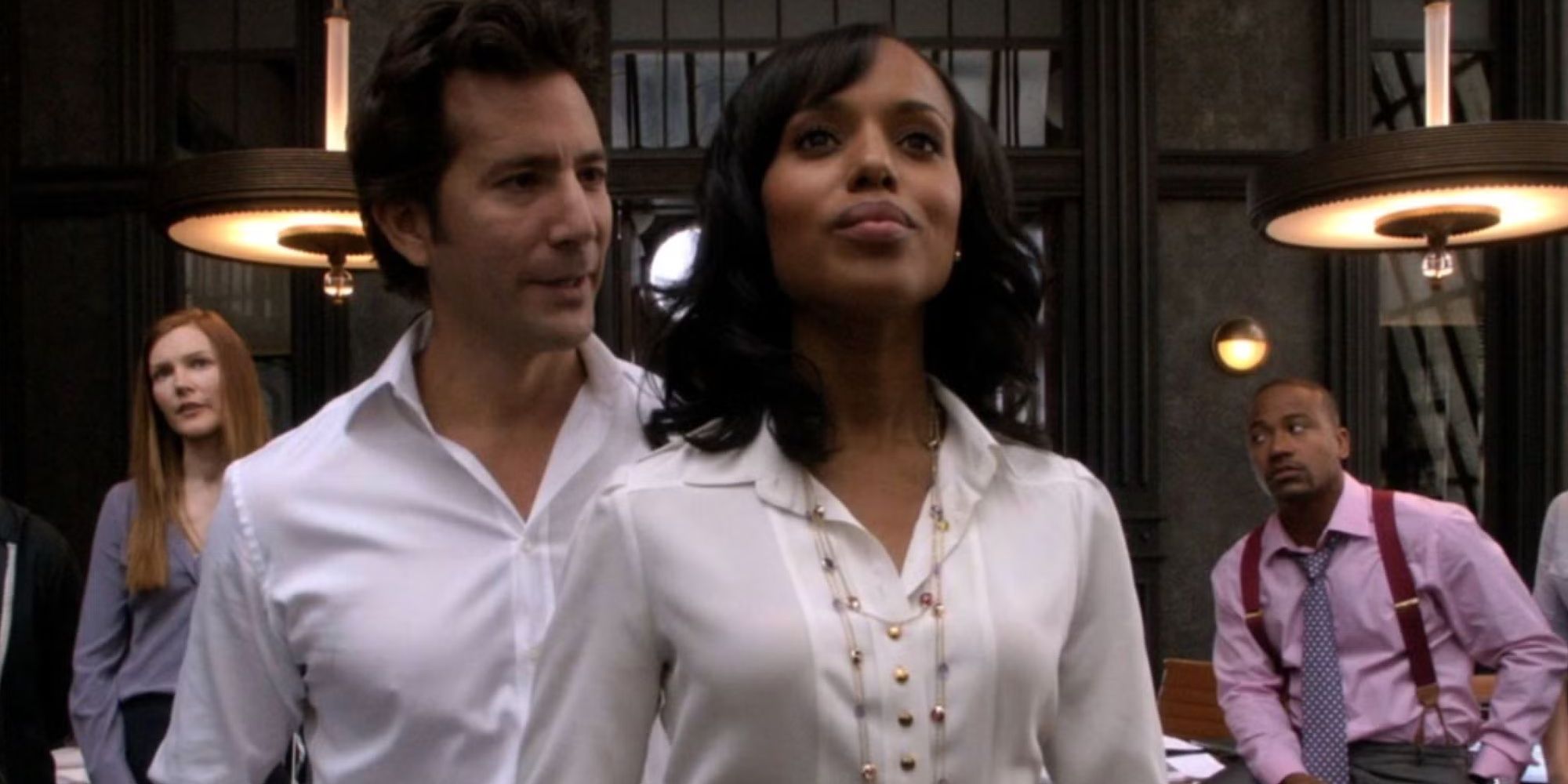 Stephen Finch (Henry Ian Cusick) stands beside Olivia Pope  (Kerry Washington) in ABC&rsquo;s Scandal.