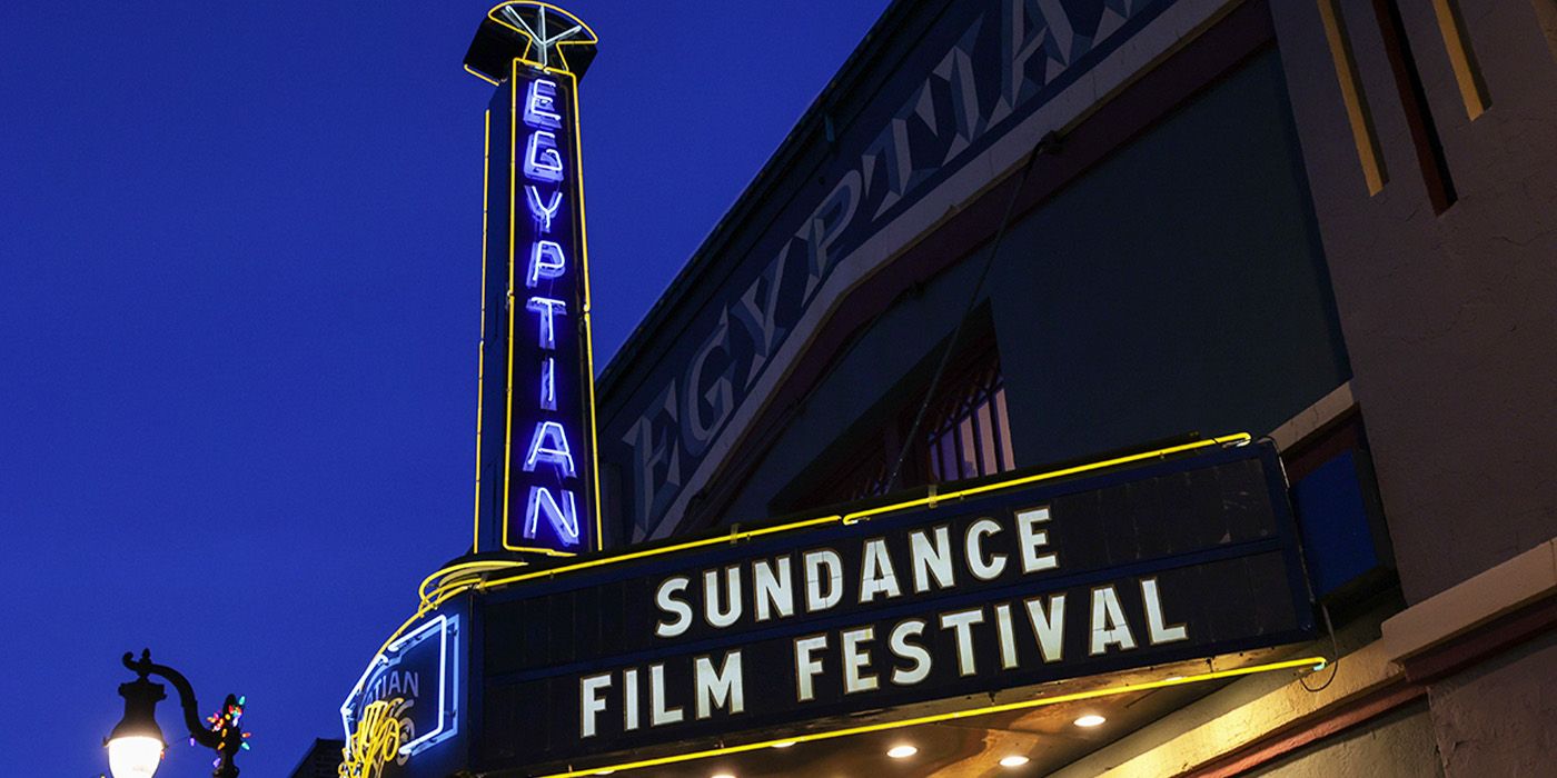 The Egyptian marquee at night at the Sundance Film Festival