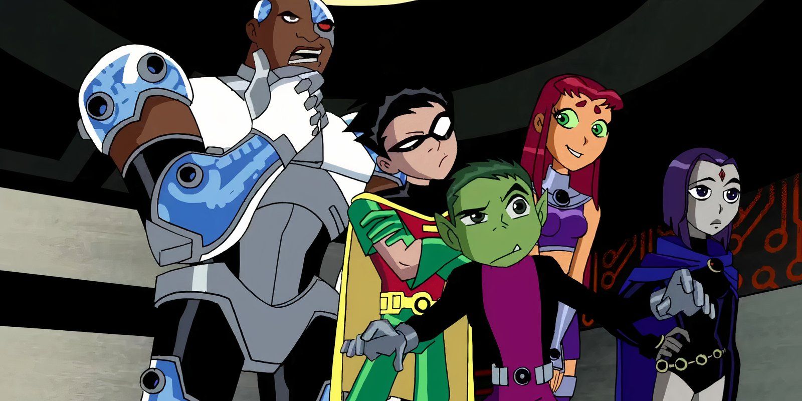 The Titans standing and looking skeptical. 