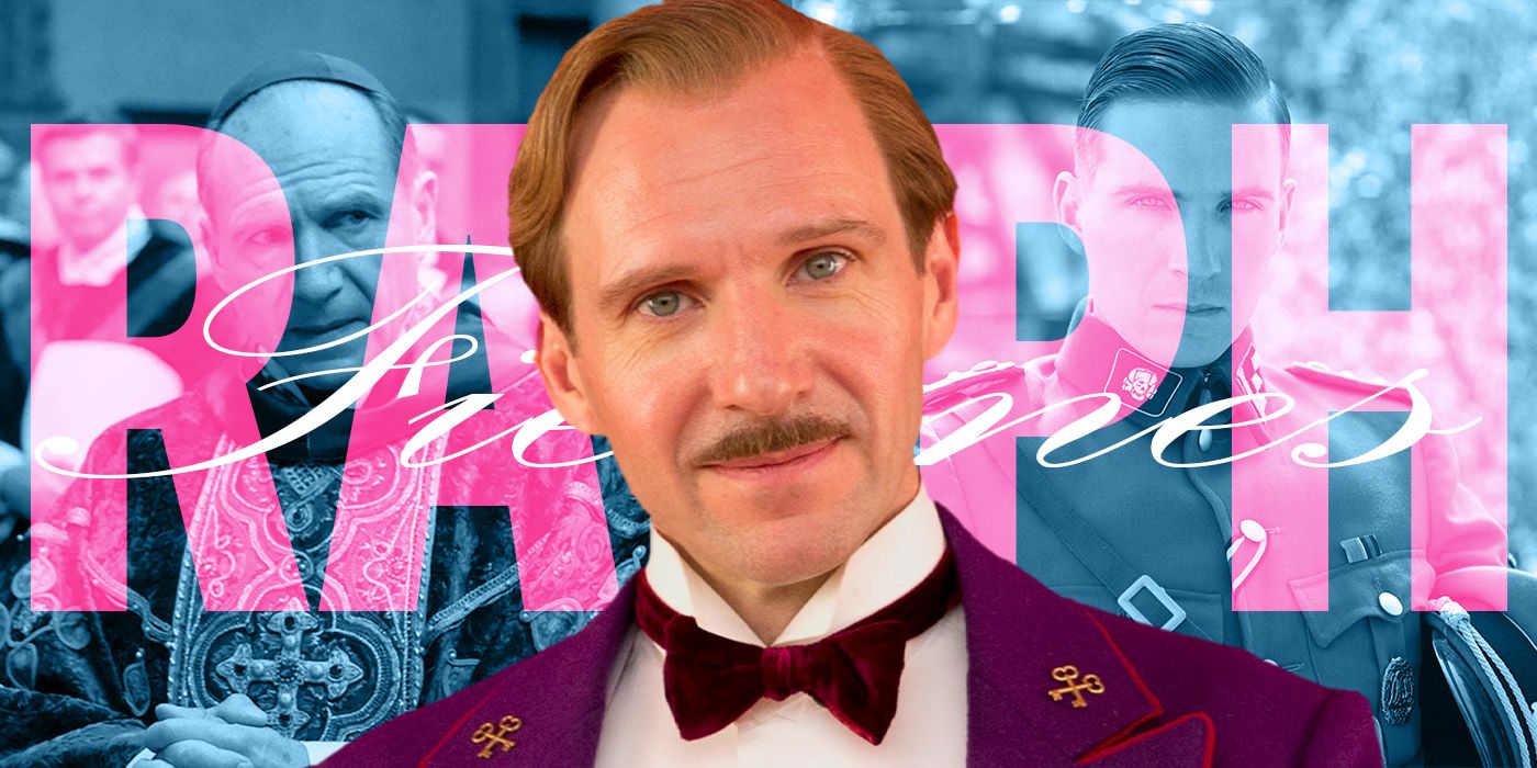 Blended image showing Ralph Fiennes in Conclave, The Grand Budapest Hotel, and Schindler's List