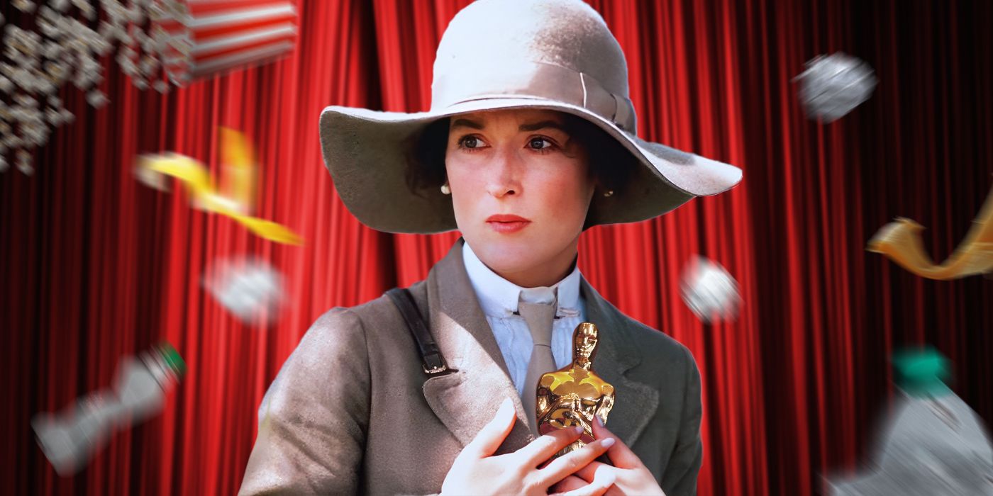 Blended image showing Meryl Streep in Out of Africa holding an Oscar