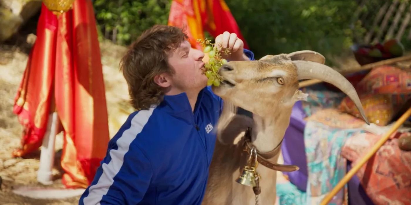 Ben shares grapes with a goat on 'The Joe Schmo Show.'