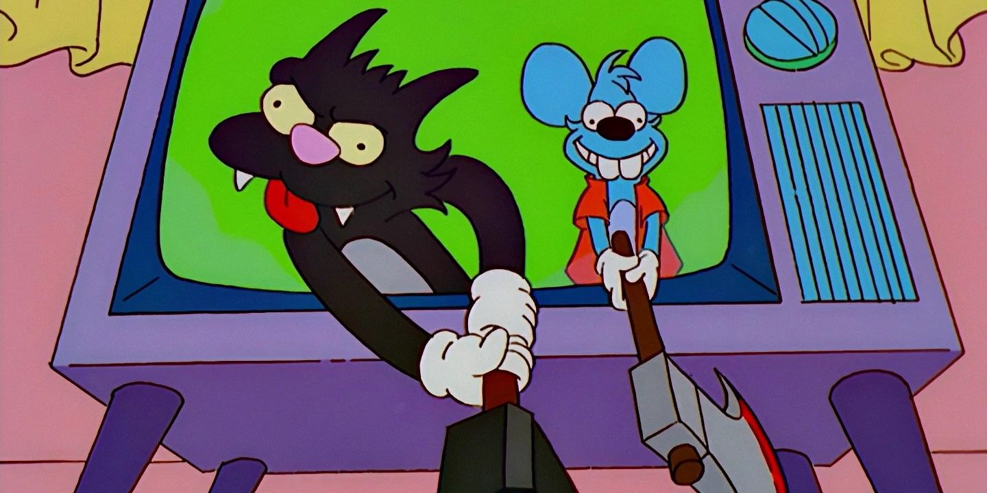 Itchy-and-Scratchy-break-out-of-television-screen-with-axes