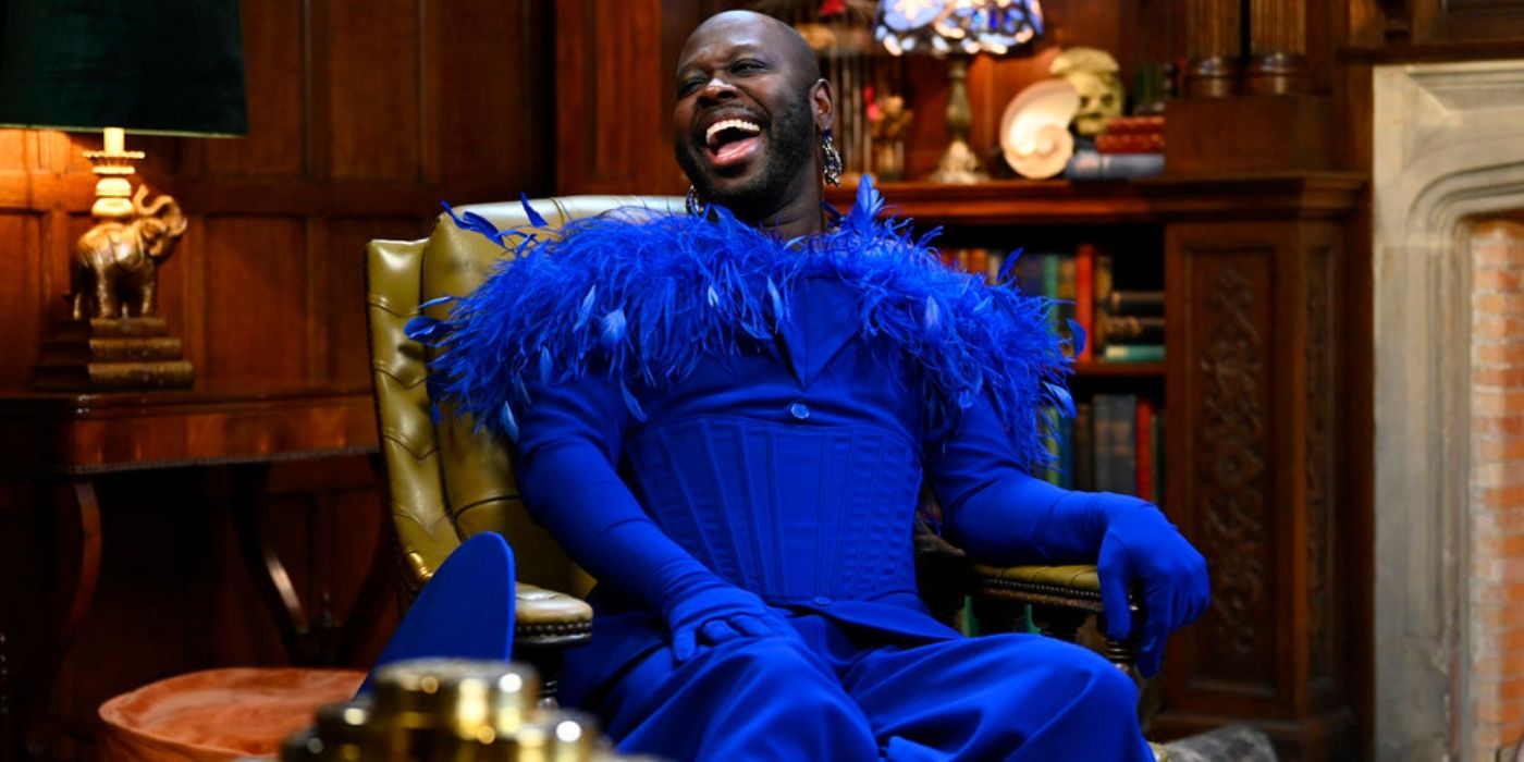 Bob the Drag Queen laughs while sitting for his interview on &lsquo;The Traitors&rsquo; Season 3.
