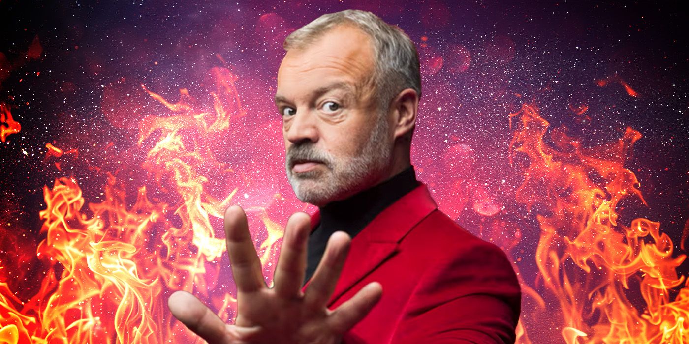 Graham Norton standing in front of fires