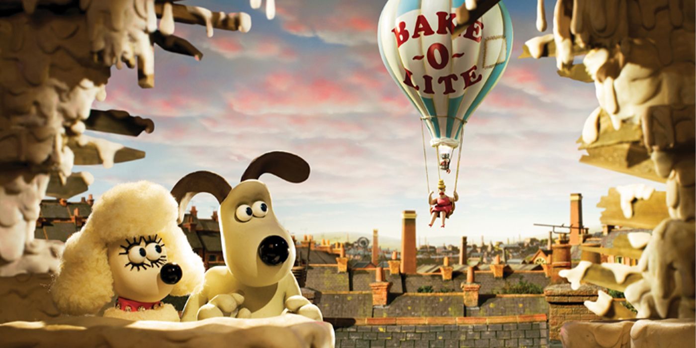 Fluffles and Gromit watching a hot air balloon in A Matter of Loaf and Death