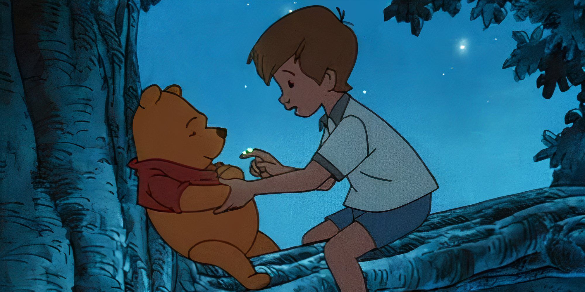 winnie the pooh and christopher robin talking in a tree