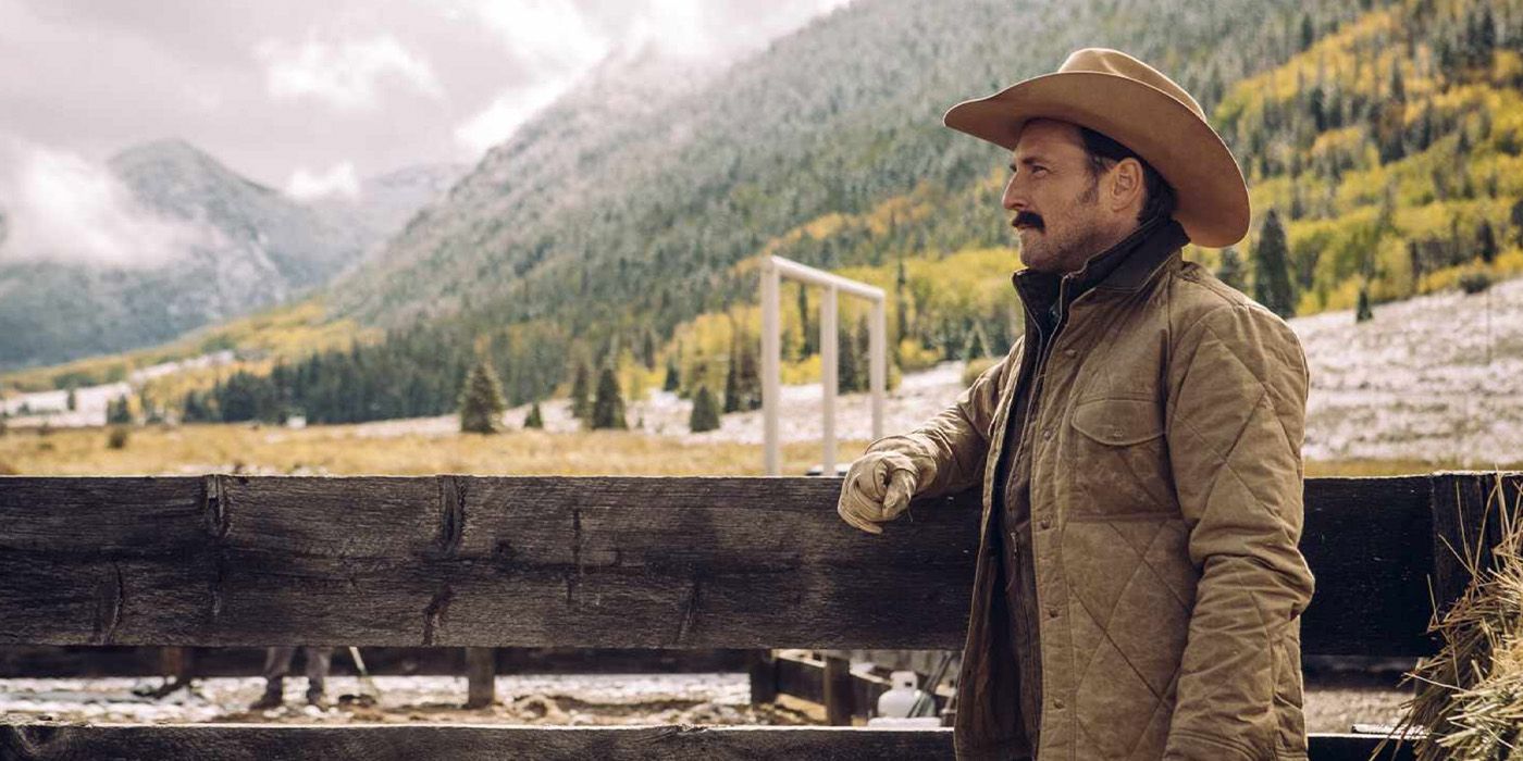 Young John Dutton (Josh Lucas) stares out over the Yellowstone Dutton Ranch on 'Yellowstone'