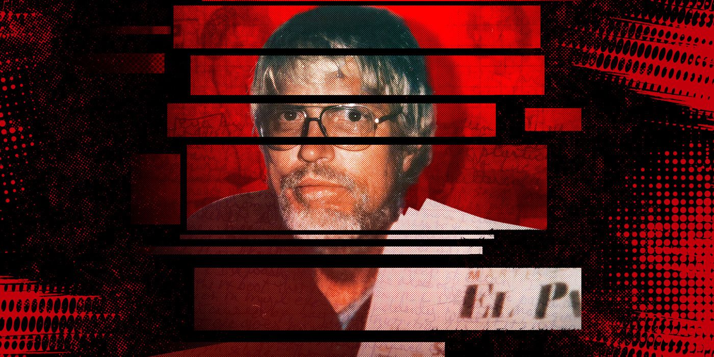 Kidnap victim Thomas Hargrove looks blankly at the camera, his picture divided into horizontal blocks with a red and black background.