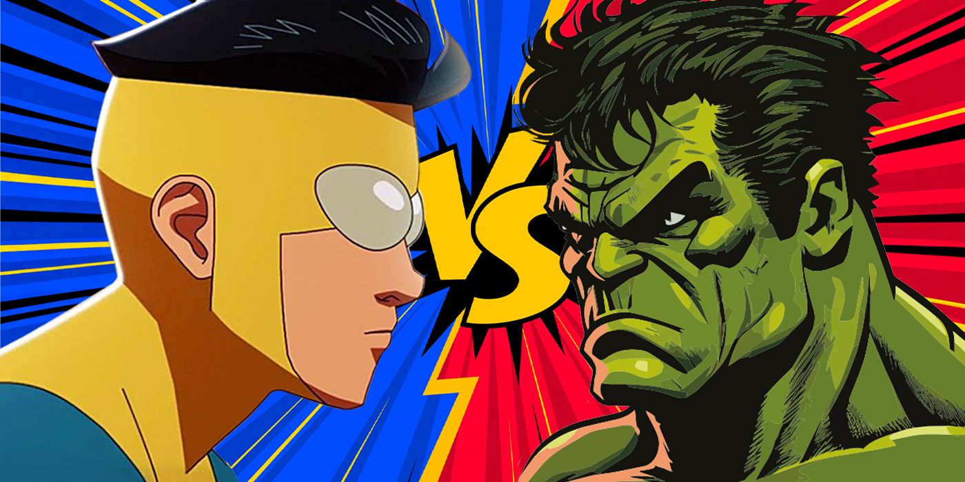 Blended image showing Invincible facing the Hulk