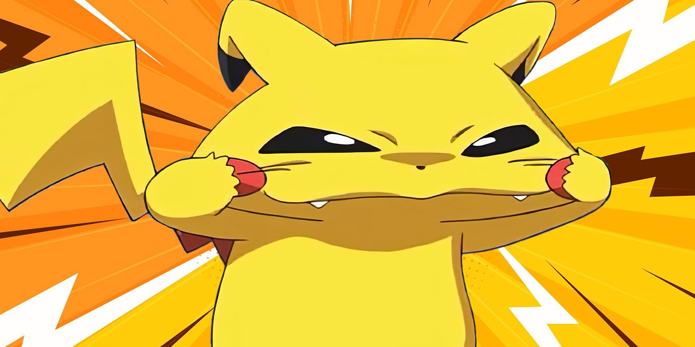 Blended image showing Pikachu making a funny face in Pokémon