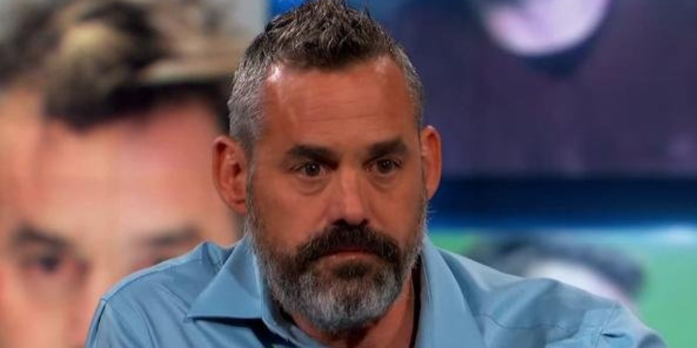 Actor Nicholas Brendon sits on the set of Dr. Phil and looks depressed and overwhelmed.