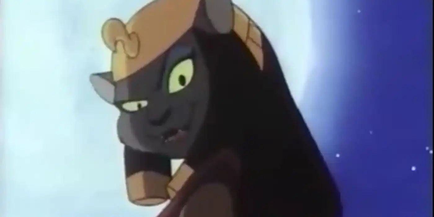 Mirage looks over her shoulder while silhouetted by the full moon