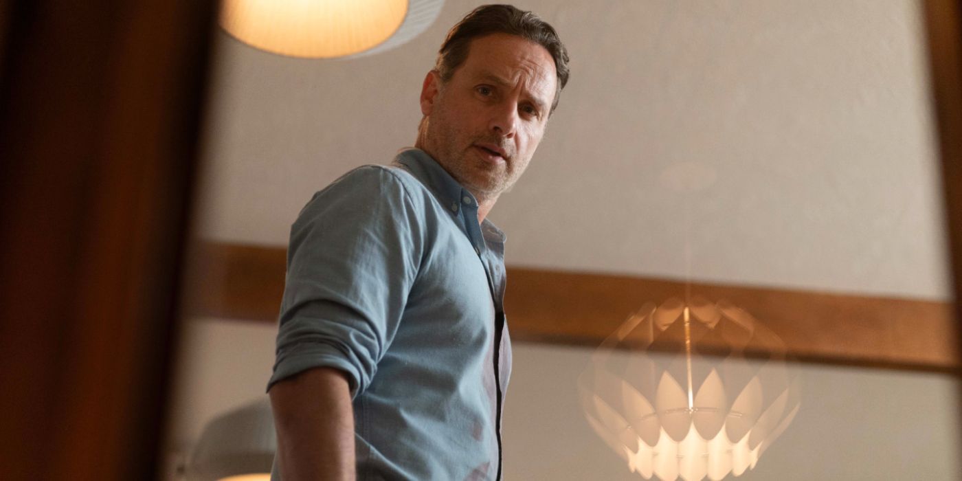 Andrew Lincoln wears a button up blue shirt with blood stains on it in the first image for ITV&rsquo;s Cold Water