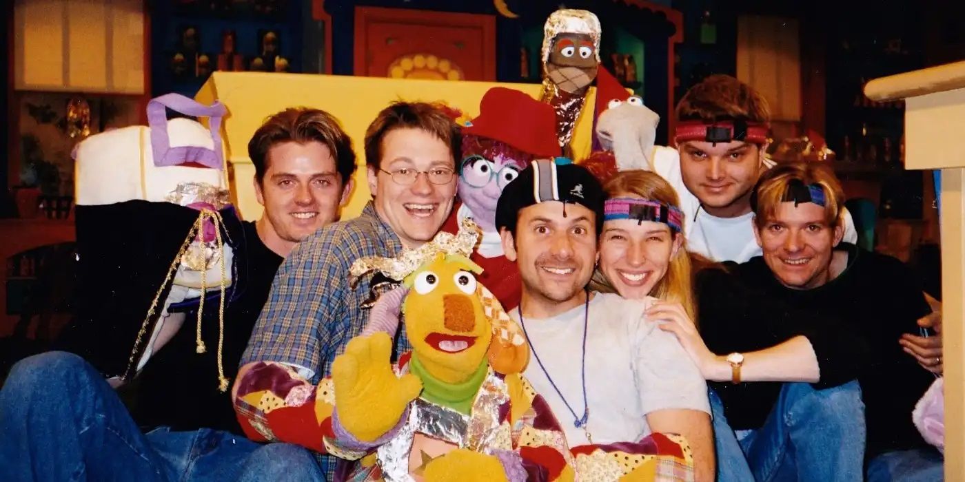 The cast of Big Bag with their puppets