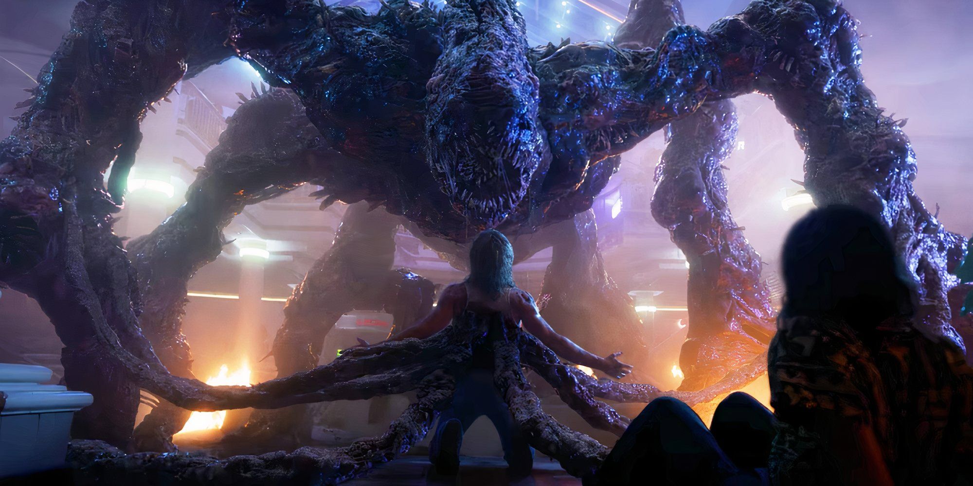 A backshot of Dacre Montgomery as Bill sacrificing himself in the mall in Stranger Things