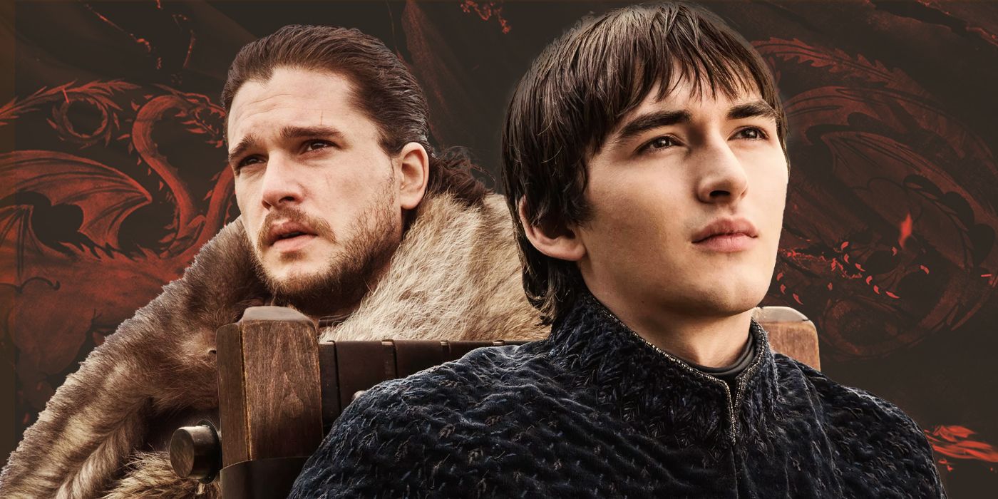 Bran Stark and Jon Snow together in an image in front of the Targaryen banner