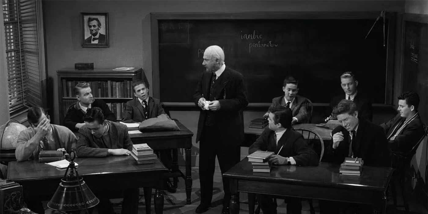 Professor Ellis talks to his students in the Twilight Zone episode "The Changing of the Guard".