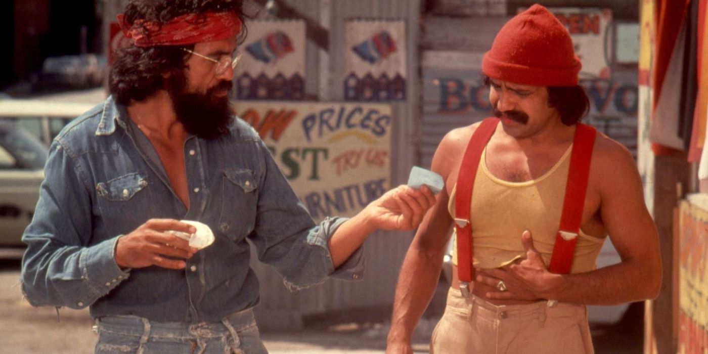 Tommy Chong and Cheech Marin talking in Up in Smoke