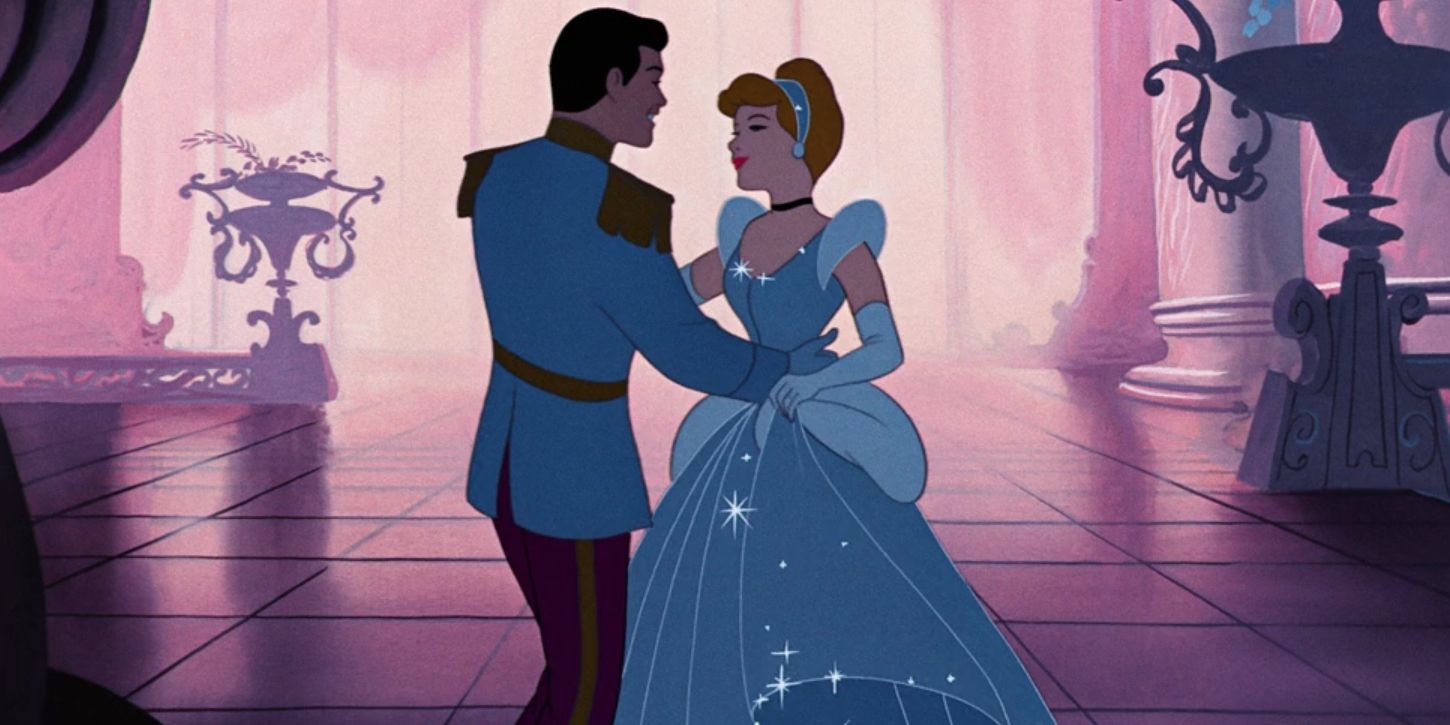 Cinderella (Ilene Woods) and Prince Charming (William Edward Phipps) dance together in 'Cinderella'.