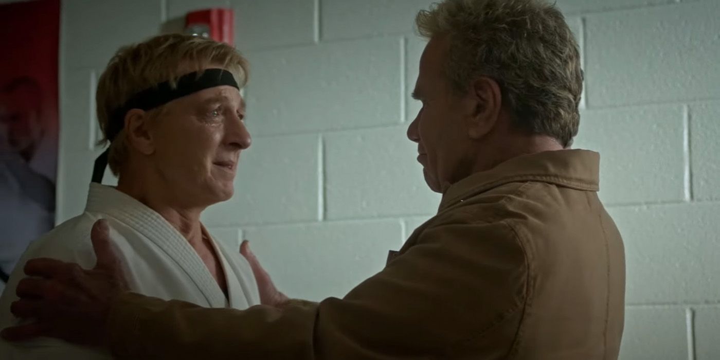 John Kreese (Martin Kove) embraces Johnny Lawrence (William Zabka) on &lsquo;Cobra Kai&rsquo;