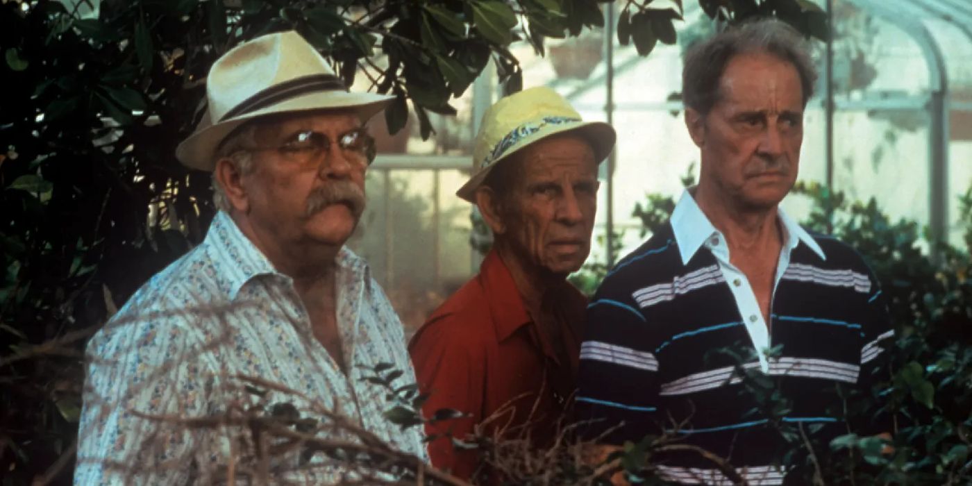 Wilford Brimley, Don Ameche, and Hume Cronyn standing together in Cocoon