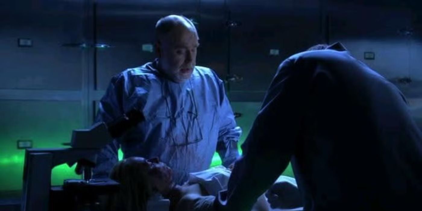 Robert David Hall as Coroner Dr. Albert Robbins performing an autopsy in CSI episode Bloodlines.
