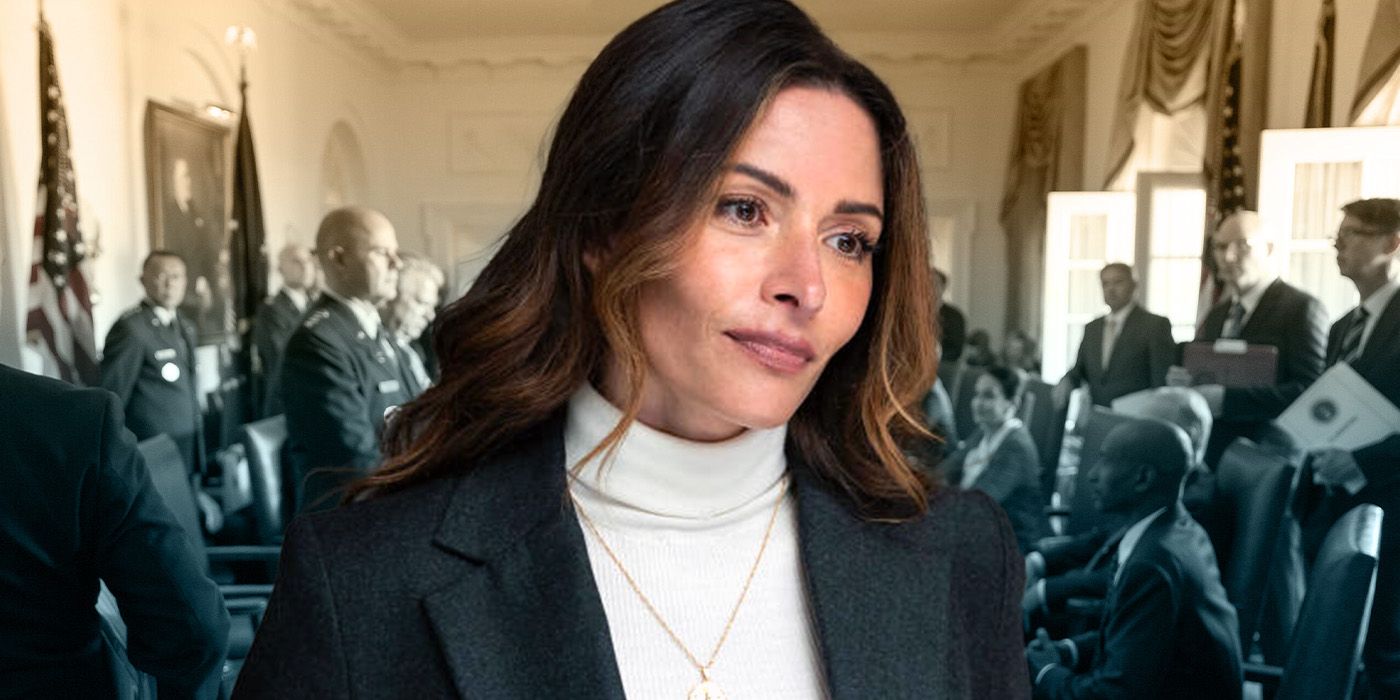 Custom image from Zanda Rice of Sarah Shahi in a black blazer and white turtleneck for Paradise