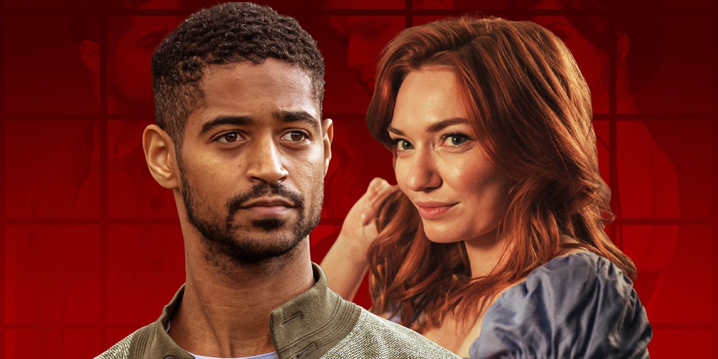 Image via Jefferson Chacon of Eleanor Tomlinson with a smile behind Alfred Enoch for The Couple Next Door