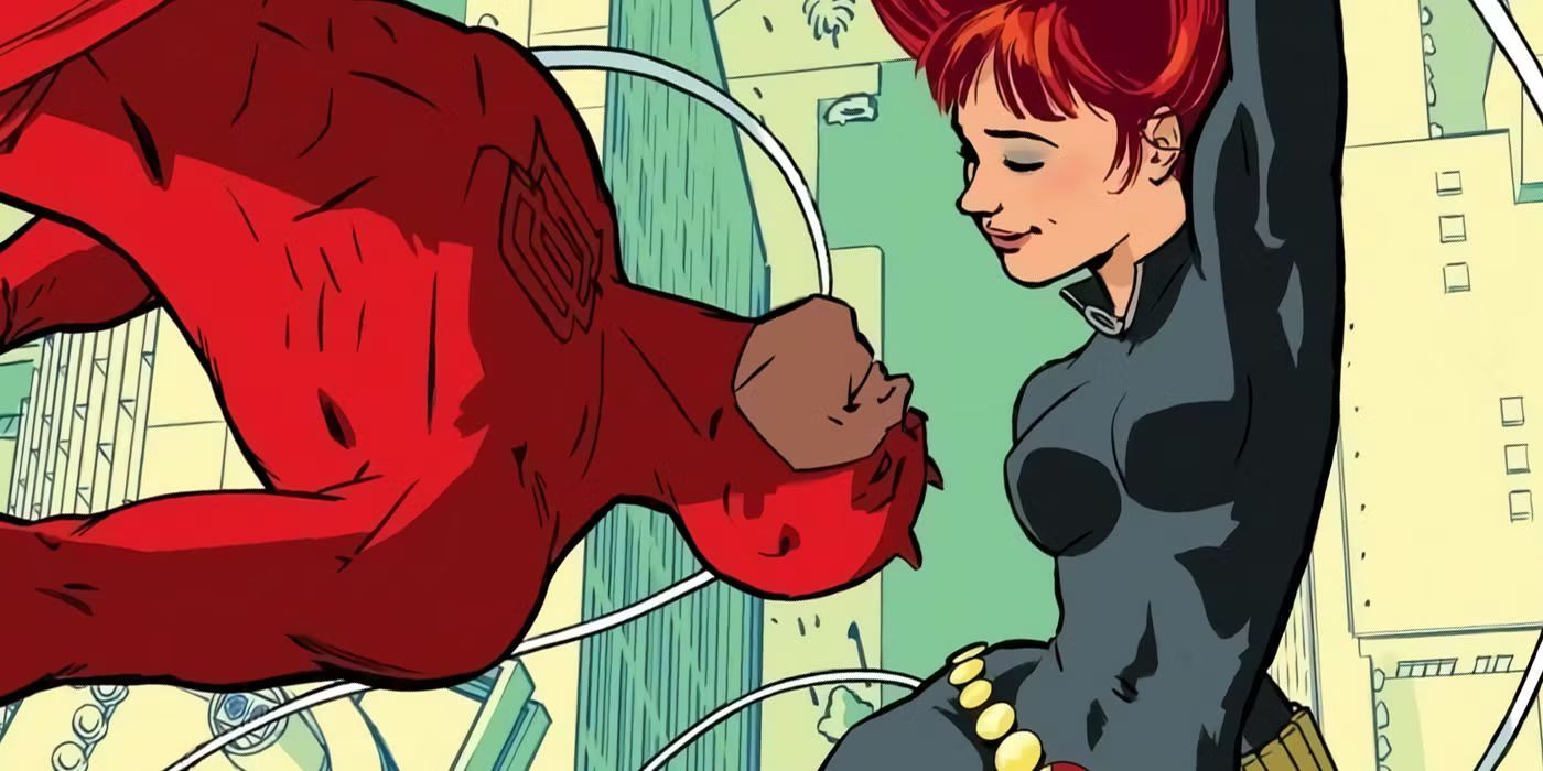 Daredevil and Black Widow in the sky in Marvel Comics