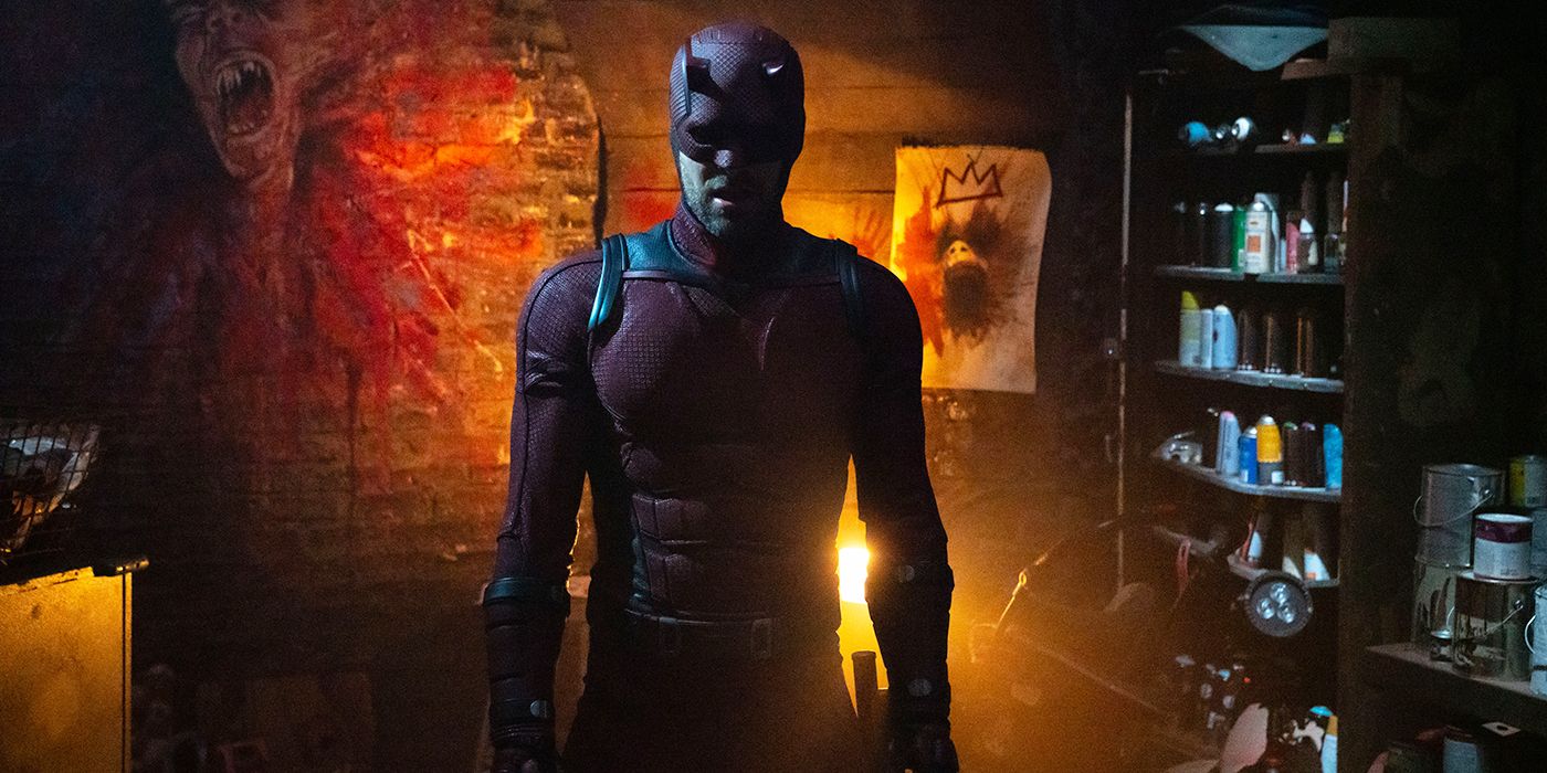 Charlie Cox in his Daredevil costume standing in an underground lair in 'Daredevil: Born Again'