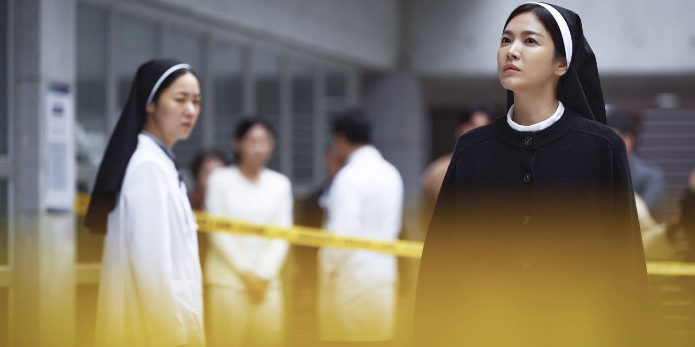 Sisters Michaela and Junia at a crime scene in 'Dark Nuns'