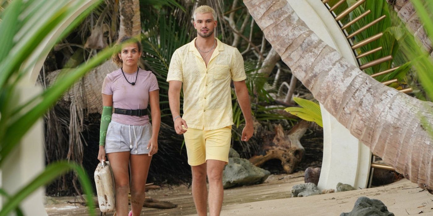 Ben escorts MG out of the jungle after an excursion on &lsquo;Deal or No Deal Island&rsquo; Season 2.